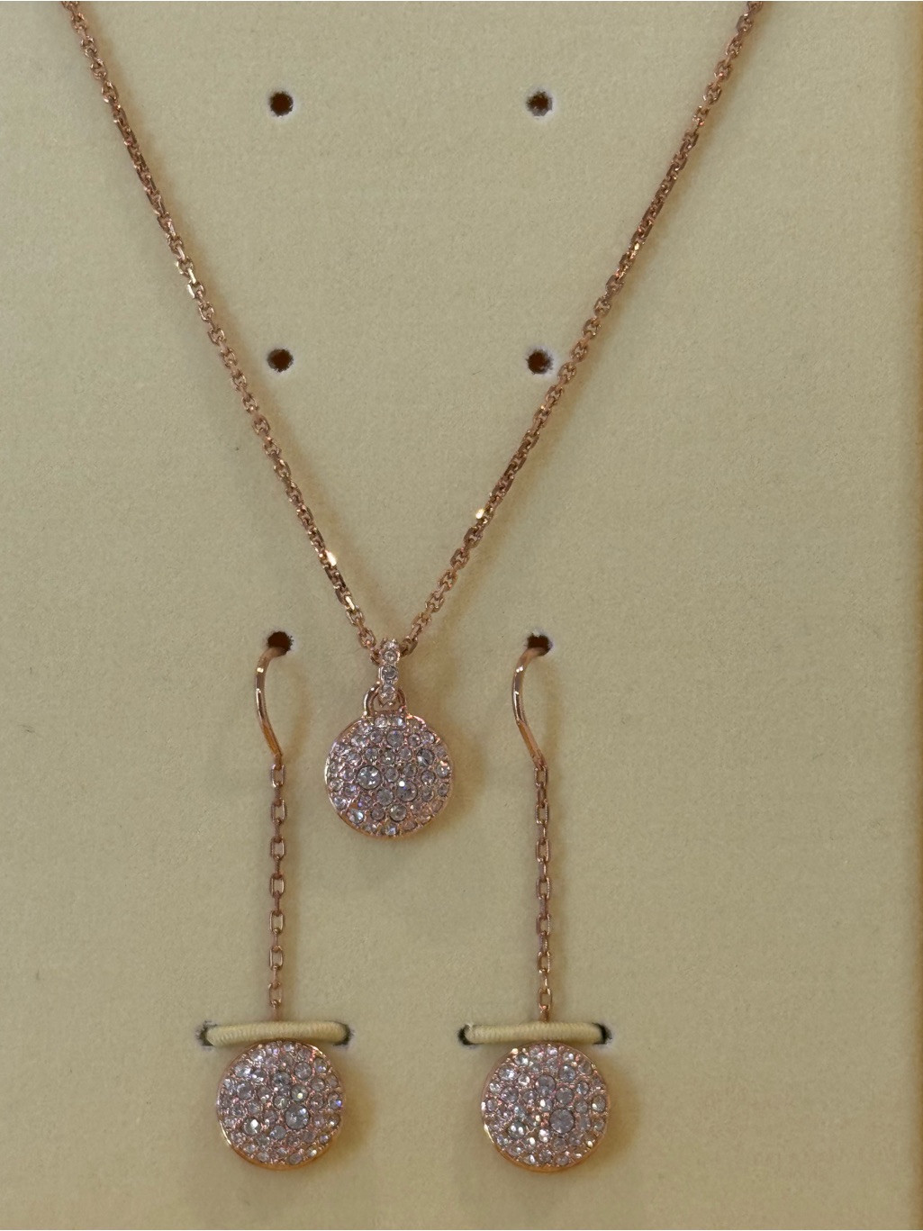 Swarovski Rose Gold Crystal Pendant Necklace With Matching Drop Earrings